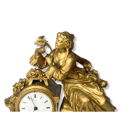 189 - A Phillipe H. Mourey gilt metal mantle clock. With a Japy Freres movement, striking on bell.On Alaba... 