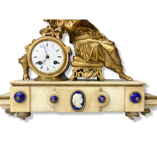 189 - A Phillipe H. Mourey gilt metal mantle clock. With a Japy Freres movement, striking on bell.On Alaba... 