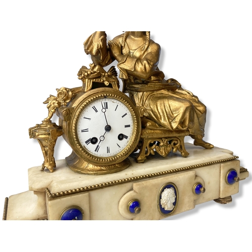 189 - A Phillipe H. Mourey gilt metal mantle clock. With a Japy Freres movement, striking on bell.On Alaba... 