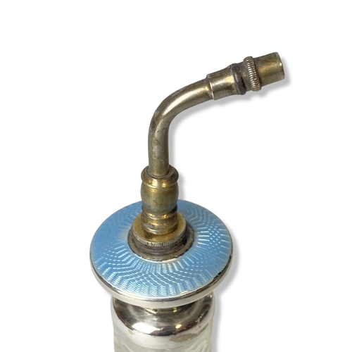 54 - Art Deco Silver & Guilloche Scent bottle Atomiser. On Cut glass well, By Miller Brothers (London).
1... 