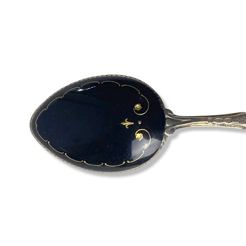 46 - Three Henry James Hulbert Silver & Enamel spoons. Probably Norwegian made. Black enamel ground with ... 