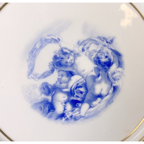 128 - An 1865 Minton porcelain plaque. Decorated in blue Boullemier style Cherubs at play. Artist monogram... 