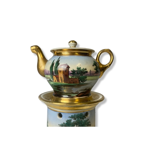 131 - A hand painted French porcelain Veilleuse Teapot & warmer. marks to base. 
22cm Tall