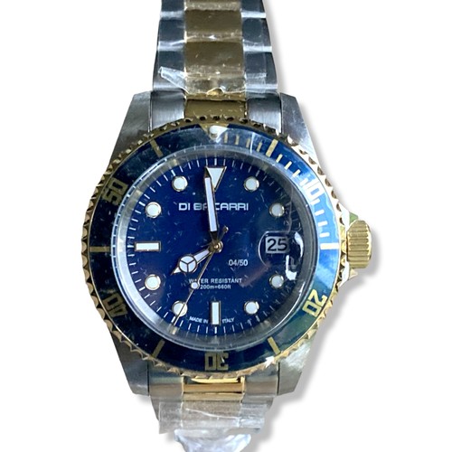 29 - Ltd edition Di Bacarri Marina Diver mens watch. New & Unworn. Two-tone Gold & Deep blue. In original... 