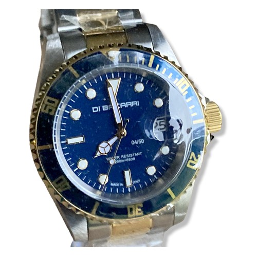 29 - Ltd edition Di Bacarri Marina Diver mens watch. New & Unworn. Two-tone Gold & Deep blue. In original... 