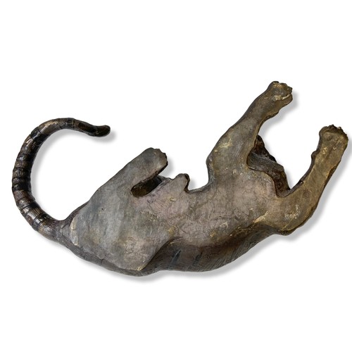 161 - A Bronze sculpture of a recumbent Tiger. 
33 x 15 cm