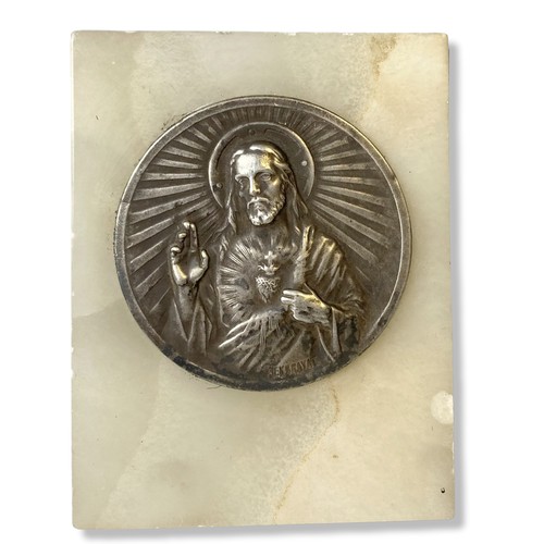 49 - An 1899 Etienne-Victor Exbrayat Silver embossed plaque mounted on onyx. 
7.5 x 6 cm