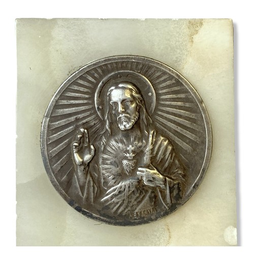 49 - An 1899 Etienne-Victor Exbrayat Silver embossed plaque mounted on onyx. 
7.5 x 6 cm