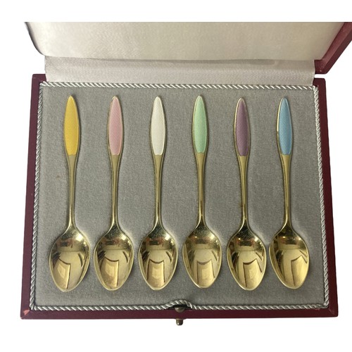 50 - Set of six cased Art Deco Frigast (Denmark) Silver Guilloche spoons.