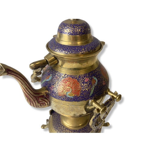 157 - A Persian style Brass Spirit kettle on stand.