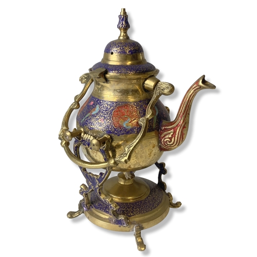 157 - A Persian style Brass Spirit kettle on stand.