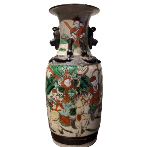 125 - 19th-century Chinese porcelain vase & ginger jar. Crackle ground with overglaze enamel battle scenes... 