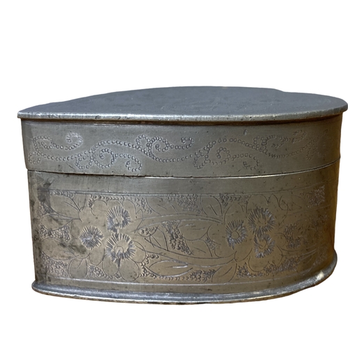 116 - A Signed vintage Chinese pewter engraved trinket box.