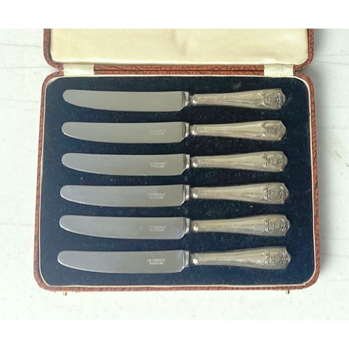 2 - A 1936 sterling silver boxed knife set. Firth-Brearley stainless blades with Josiah Williams & Co (B... 