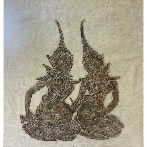 26 - A pair of Mid-century Thai Temple rubbings on Rice paper. Depicting musicians and dancers.
53 x 50 c... 