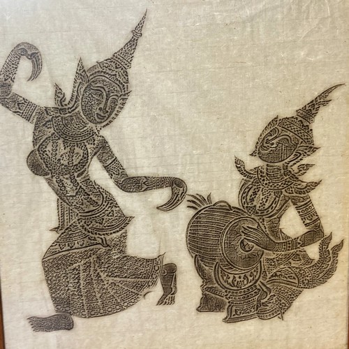 26 - A pair of Mid-century Thai Temple rubbings on Rice paper. Depicting musicians and dancers.
53 x 50 c... 