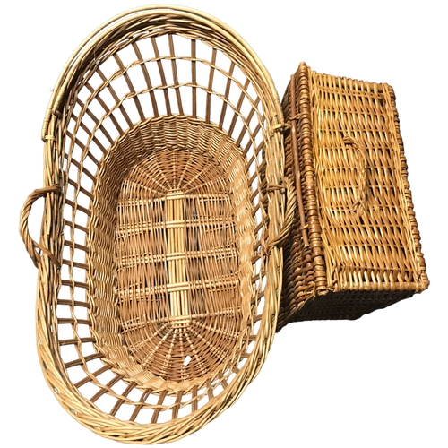 102 - A Large Vintage Wicker Moses Cradle and a Wicker Picnic case