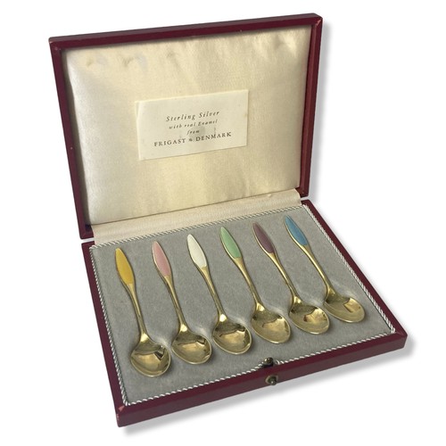 3 - Set of six cased Art Deco Frigast (Denmark) Silver Guilloche spoons.