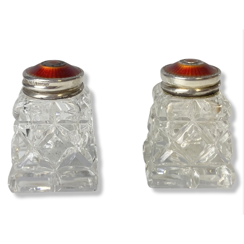 19 - Art Deco Silver & Guilloche enamel Salt & pepper Cruet set. By Hroar Prydz (Norway), retailed by Spr... 