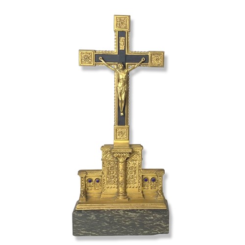 201 - A large Gilt metal on Marble Crucifix (Corpus Christi). Inset with blue cabochon.
42 x 18.5 cm