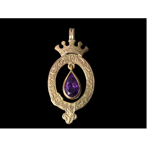 13 - A vintage 9CT Gold & Amethyst pendant.
350mm long.
Gross weight - 4.01 grams
