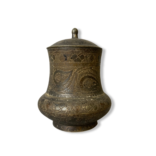 158 - Antique Persian metal wares, to Included a paisley decorated lidded jar and Egyptian revival silver ... 