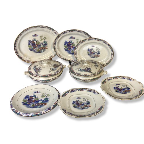 118 - A collection of 1930's Burgess Ware Dinner wares. Including platters, Tureens, stand and cakes plate... 