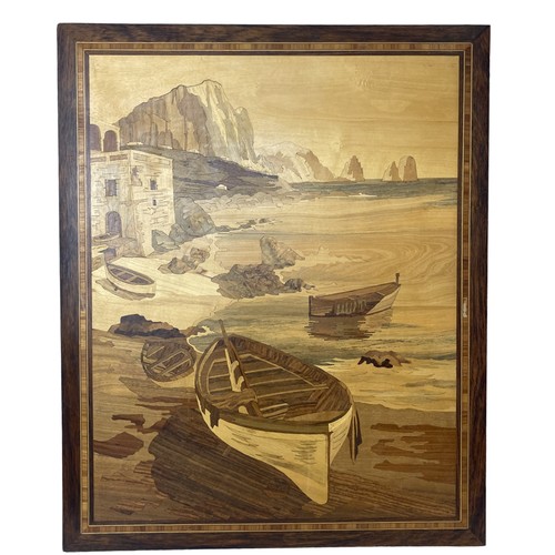 128 - A vintage Italian Sorrento ware Inlaid wooden picture. Depicting Amalfi coast scene.
51.5 x 64cm