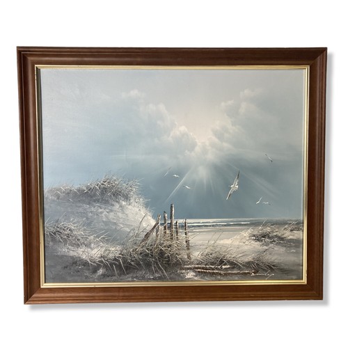 134 - An Oil on canvas seascape painting.
59.5 x 70cm (incl frame)