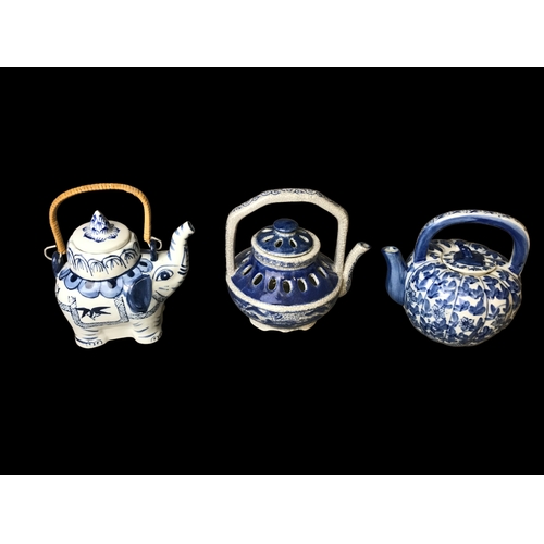 142 - A Group of 3 Chinese Blue and white Porcelain Tea  Pots'