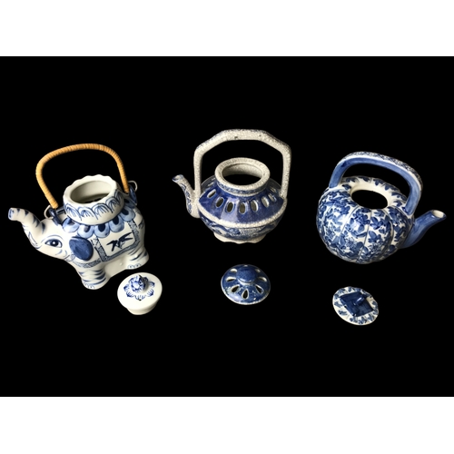 142 - A Group of 3 Chinese Blue and white Porcelain Tea  Pots'