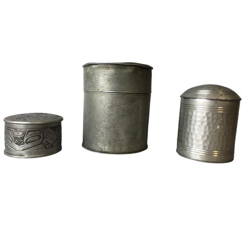 163 - A Chinese Pewter Tea Caddy and 2 other Pewter items