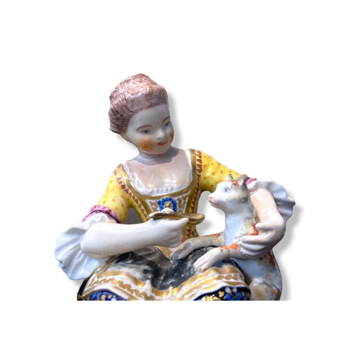 155 - An early 19th-century Bloor Derby porcelain figure of girl feeding cat.
Marks to base.
Stands - 15cm