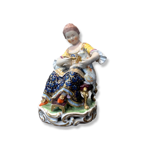 155 - An early 19th-century Bloor Derby porcelain figure of girl feeding cat.
Marks to base.
Stands - 15cm