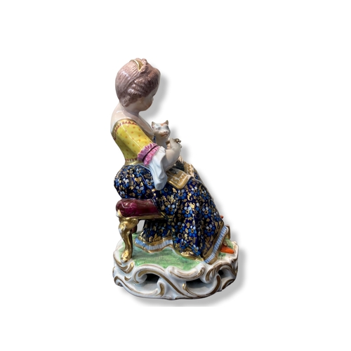 155 - An early 19th-century Bloor Derby porcelain figure of girl feeding cat.
Marks to base.
Stands - 15cm