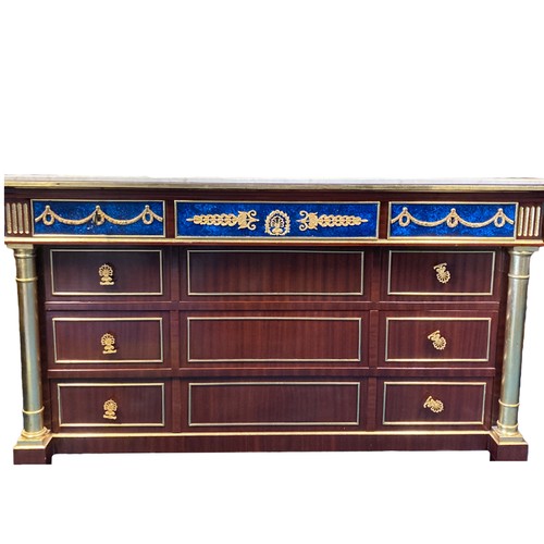 212 - A French Empire style Commode. With marble top, parcel-gilt and faux malachite drawer fronts.