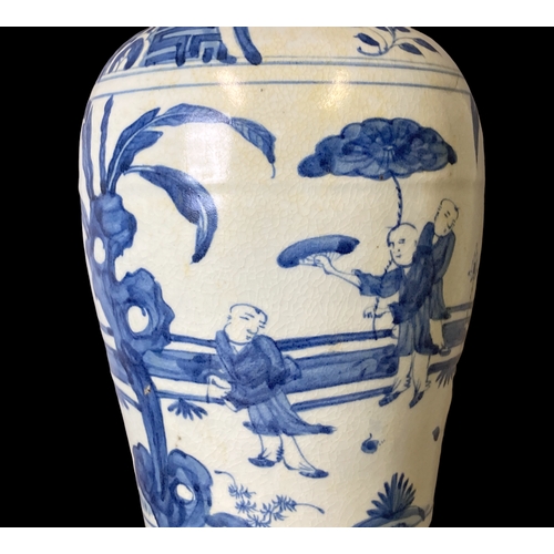 180 - A large Chinese Blue & white Meiping porcelain vase. Ming type decoration, depicting various figures... 