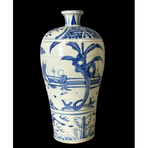 180 - A large Chinese Blue & white Meiping porcelain vase. Ming type decoration, depicting various figures... 