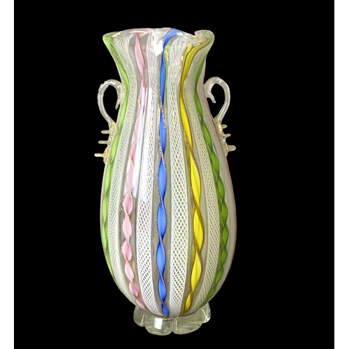 199 - A Murano Zanfirico? Aventurine Latticino glass vase.