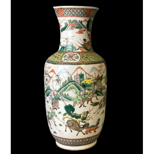 187 - A large pair of Qing dynasty Famille verte porcelain vases. Hand painted with extensive battle scene... 