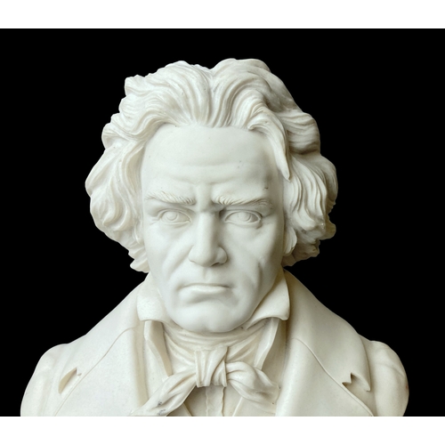 44 - A Victorian Parian porcelain Bust of Beethoven. 
(Delettanti), with Society of Arts medal inset to b... 