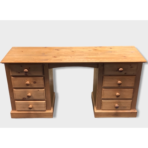 3 - Large Pine Dressing table / desk. Twin, eight drawer pedestals. 
152 x 75 x 47.5cm