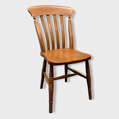 4 - A set of six antique Elm Farmhouse lath back Kitchen chairs.