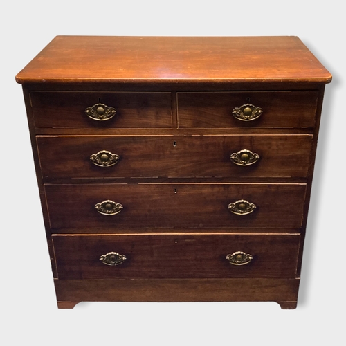 5 - A Victorian Mahogany Chest of Drawers. Three large, two small drawers. Banding and brass handles.