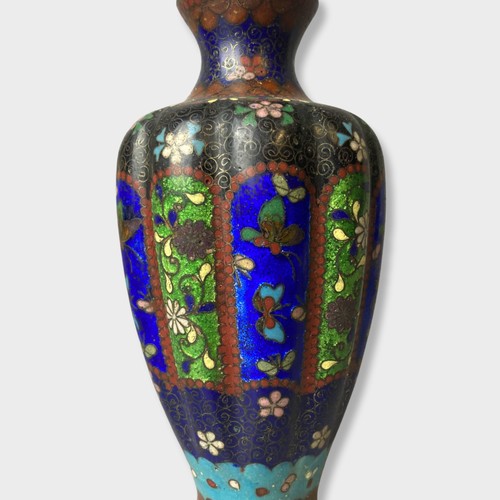 147 - Antique Meiji period Japanese Cloisonne vase.
With decorated concentric bands depicting Butterflies ... 