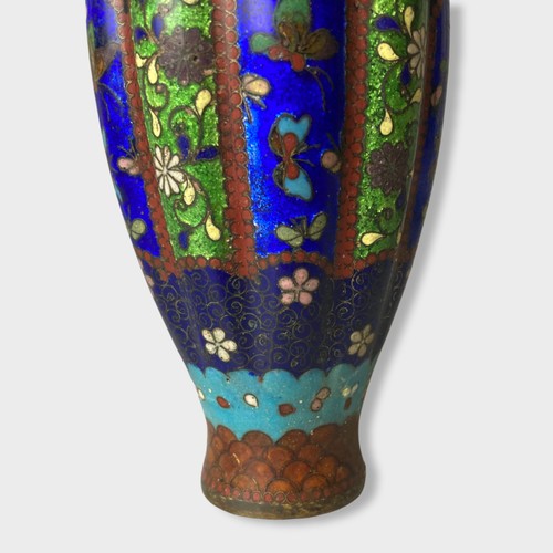 147 - Antique Meiji period Japanese Cloisonne vase.
With decorated concentric bands depicting Butterflies ... 