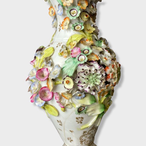 50 - A large Georgian floral encrusted porcelain vase.
Staffordshire / Coalport? 
34.5cm Tall