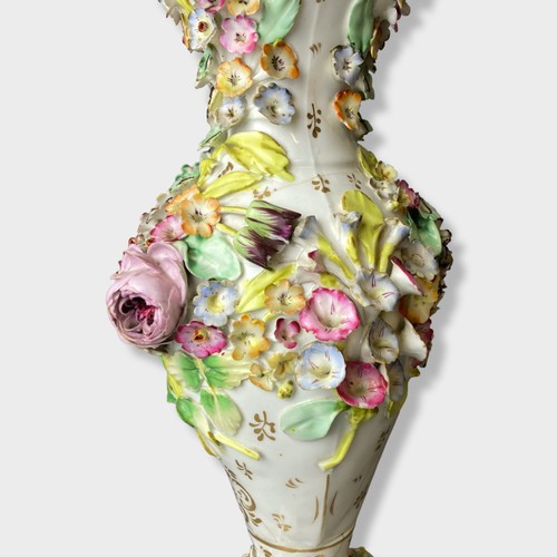 50 - A large Georgian floral encrusted porcelain vase.
Staffordshire / Coalport? 
34.5cm Tall