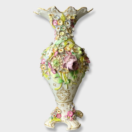 50 - A large Georgian floral encrusted porcelain vase.
Staffordshire / Coalport? 
34.5cm Tall