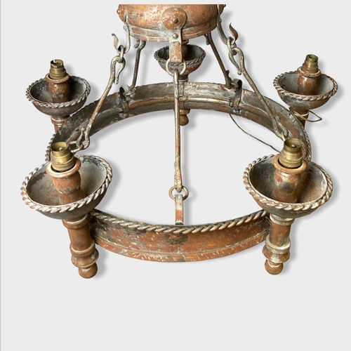 191 - A 19th century large 5-branch Copper on silver ceiling light. 
64cm Diameter